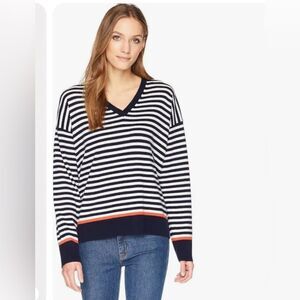 Equipment Lucinda V Neck Stripe Wool Cashmere Blend Sweater